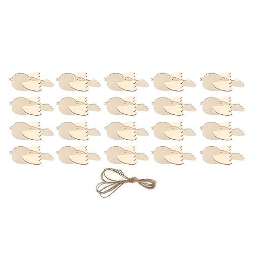 20pcs Holzvogelausschnitte Scheiben DIY Innovative Stereoskopische Unvollendete Holzornamente mit Sisalseil für Handwerk, Wohnkultur, Etiketten von TOPINCN