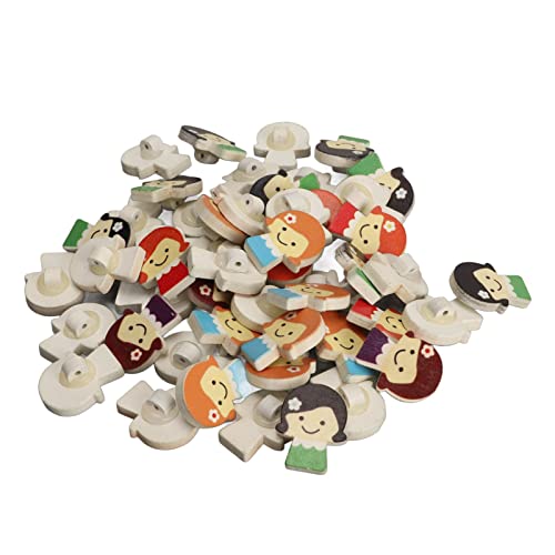 50 Stück Bastelknöpfe aus Holz, Hochwertige Holzknöpfe mit Cartoon Mädchen Motiv, Verschiedene Designs Zum Stricken, Häkeln, Scrapbooking von TOPINCN