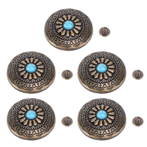 5pcs Blue Türkisblüte Blumenkiete, 30 mm Schraubenrückungsknöpfe Legierungskonstruktion, Schraubbutton, Bronze Nieten mit Schrauben von TOPINCN