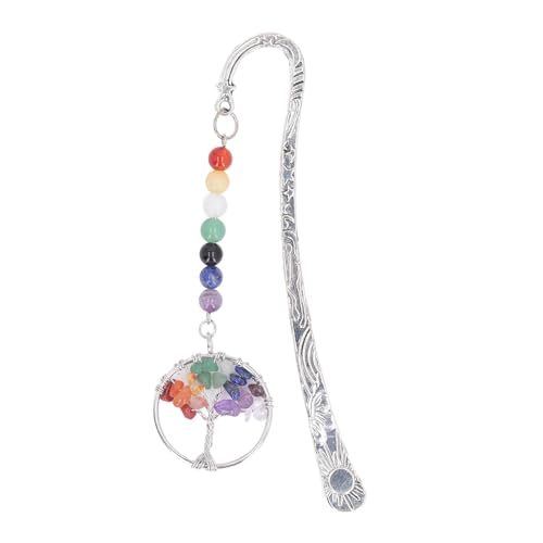 Chakra Crystal Lesezeichen, Antike Zinklegierung Glänzender Edelstein -Heilungsbuch Marker, Retro Metal Colored Pendant Tree Perle Lesezeichen für Schüler, Lehrer, (COLORFUL) von TOPINCN