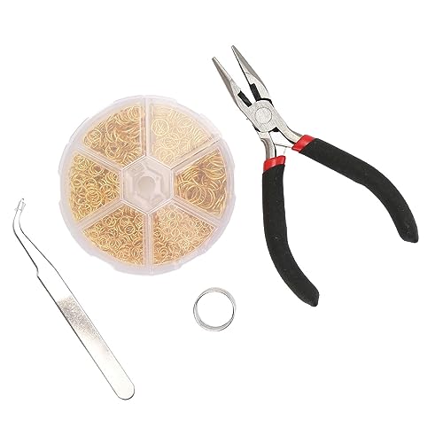 Sprungringe Verschiedene Größe, Leichtmetall Stahlschmuck Ringe Schmuck Reparaturset mit Zangen und Pinzetten, Sprungringe Kit Zum Verknüpfen von Ketten und Ohrringen (GOLD) von TOPINCN