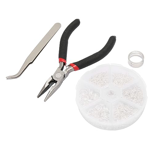 Sprungringe Verschiedene Größe, Leichtmetall Stahlschmuck Ringe Schmuck Reparaturset mit Zangen und Pinzetten, Sprungringe Kit Zum Verknüpfen von Ketten und Ohrringen (SILVER) von TOPINCN