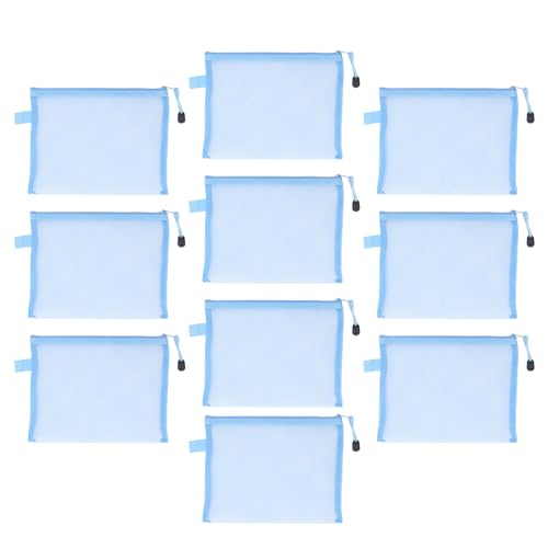 TOPINCN 10 Stück Netzbeutel mit Reißverschluss, Transparente Dokumentenordner Im A5-Papierformat aus Nylon, Transparente Mehrzweck-Dokumentenaufbewahrungstaschen für Büro, Schule und (BLUE) von TOPINCN