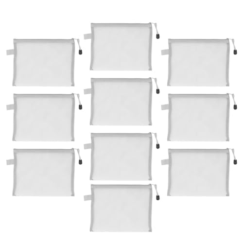TOPINCN 10 Stück Netzbeutel mit Reißverschluss, Transparente Dokumentenordner Im A5-Papierformat aus Nylon, Transparente Mehrzweck-Dokumentenaufbewahrungstaschen für Büro, Schule und (GRAY) von TOPINCN