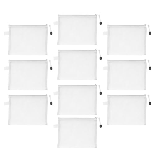 TOPINCN 10 Stück Netzbeutel mit Reißverschluss, Transparente Dokumentenordner Im A5-Papierformat aus Nylon, Transparente Mehrzweck-Dokumentenaufbewahrungstaschen für Büro, Schule und (WHITE) von TOPINCN