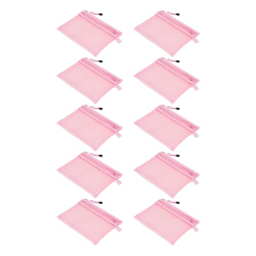 TOPINCN 10-teilige Reißverschlusstasche, Doppellagige Aktentasche aus Nylonnetz mit Reißverschluss, 9,4 X 7,1 Zoll, Aufbewahrungs-Organizer Im A5-Format für Büro, Schule, Reisen, (PINK) von TOPINCN