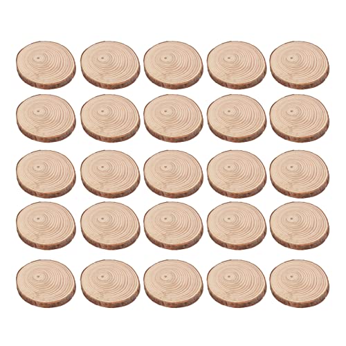 TOPINCN 25 Stcs Holzscheiben, Unvollendete Holzkreise mit Rinden für Untersetzer DIY -Kunsthandwerk, Kiefernbecher Coaster Holzverzierungen DIY -Holzrunden Kreise für Malerei (Klein) von TOPINCN