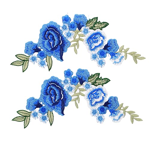 TOPINCN 2pcs Blau Gestickte Blume Nähen auf Flecken, Nähen Blumenflächen Stickereien Applikationen Rosenmuster Dekorative Flecken für DIY Jeans Hut T -Shirts Bag Kleidung von TOPINCN