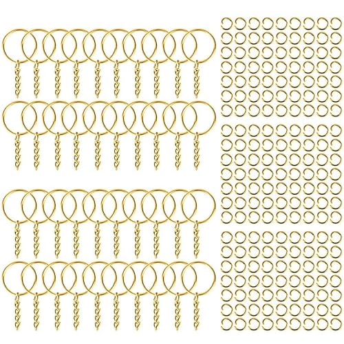 TOPINCN 50Sets Schlüsselbundringe, Goldener Split -Rund -Schlüsselring mit Ketten- und Open -Sprungringen für DIY -Schlüsselbauer, die Handwerk Machen, Schlüsselringe -Ketten von TOPINCN