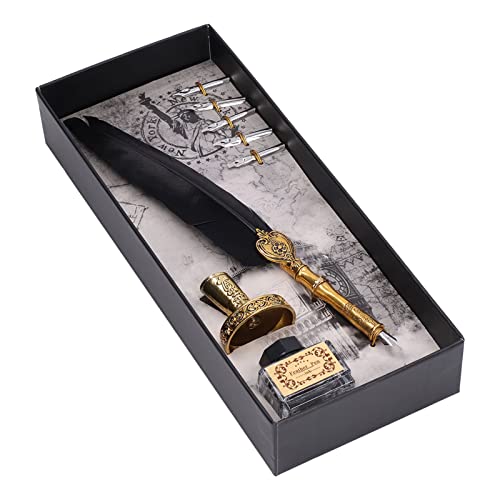TOPINCN Federstift, Stifthalter, Signature-Stift, Federstift-Set, Bestreutes Gold, Füllfederhalter, Geschenkbox, Dip-Pen, Europäischer Stil, Vintage-Feder (Schwarz) von TOPINCN