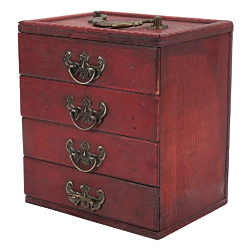 TOPINCN Vintage-Holz-Schmuckschatulle, Kosmetikbox, 4-lagig, Antiker Retro-Organizer, Großes Fassungsvermögen, Schubladenetui, Schatzkiste, Schmuck-Organizer, Schmuckschrank, Rot TOPINCN Vintage-Holz-Schmuckschatulle, Kosmetikbox, 4-lagig, Antiker Retro-Organizer, Großes Fassungsvermögen, Schubladenetui, Schatzkiste, Schmuck-Organizer, Schmuckschrank, Rot von TOPINCN