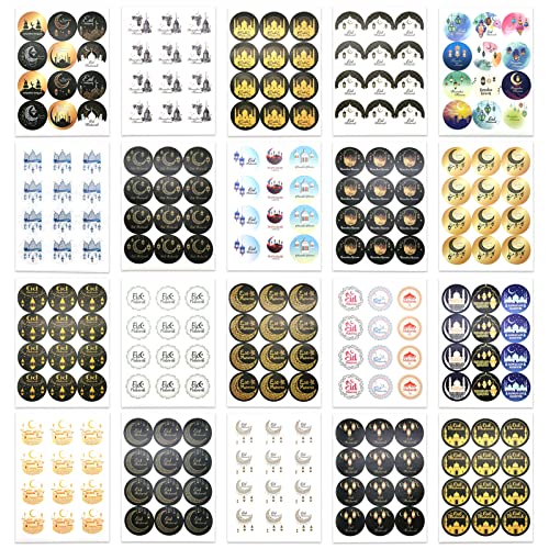 TOPJOWGA Eid Mubarak Aufkleber, 240PCS Muslimischen Ramadan Aufkleber, Rund Geschenkaufkleber Selbstklebende Ramadan Sticker, Eid Mubarak Etiketten Aufkleber für Ramadan Muslim Party Dekoration von TOPJOWGA