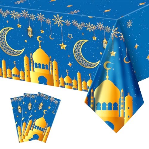 TOPJOWGA Eid Mubarak Tischdecke, 3 Stück Ramadan Tischdecke, Eid Ramadan Party Tischdecke, Mond Stern Rechteck Tischdecke, Muslim Islamische Ramadan Party Dekoration von TOPJOWGA
