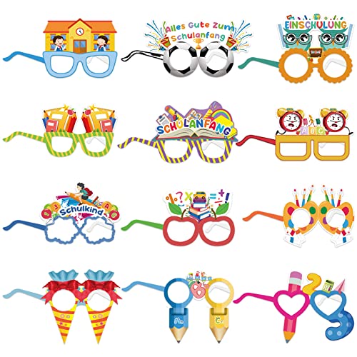 TOPJOWGA Einschulung Deko, 12 Stück Alles Gute zum Schulanfang Partybrillen, Schulanfang Brille ABC 123 Zuckertüten, Schulkind Schuleinführung für Jungen Mädchen Party Photo Booth Requisiten TOPJOWGA Einschulung Deko, 12 Stück Alles Gute zum Schulanfang Partybrillen, Schulanfang Brille ABC 123 Zuckertüten, Schulkind Schuleinführung für Jungen Mädchen Party Photo Booth Requisiten von TOPJOWGA