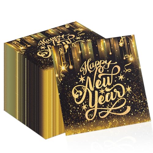 TOPJOWGA Happy New Year Papierservietten 2025, 100 Stücke Neujahr Papierservietten, Schwarz Gold Papierservietten, Silvester Servietten Tischdekoration für Party, Neujahr Party Dekoration, 33x33cm TOPJOWGA Happy New Year Papierservietten 2025, 100 Stücke Neujahr Papierservietten, Schwarz Gold Papierservietten, Silvester Servietten Tischdekoration für Party, Neujahr Party Dekoration, 33x33cm von TOPJOWGA