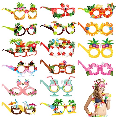 TOPJOWGA Hawaiian Lustige Party Brillen, 16 Paar Hawaiianische Neuheit Party Brille, Luau Party Sonnenbrille, Sommerparty Photo Booth Requisiten Strand Pool Partyzubehör Dekoration von TOPJOWGA