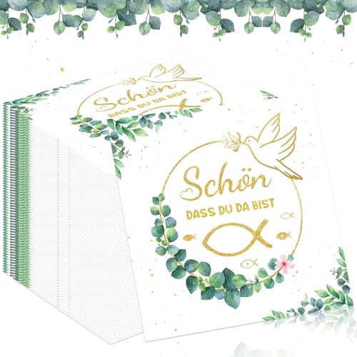 TOPJOWGA Kommunion Servietten, 100 Stück Schön Dass Du Da Bist Servietten, Servietten Eukalyptus Goldene Taube und Fisch, Grün Taufe Kommunion Konfirmation Tischdekoration, 33x33cm TOPJOWGA Kommunion Servietten, 100 Stück Schön Dass Du Da Bist Servietten, Servietten Eukalyptus Goldene Taube und Fisch, Grün Taufe Kommunion Konfirmation Tischdekoration, 33x33cm von TOPJOWGA