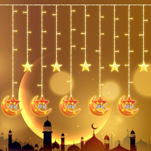 TOPJOWGA LED Muslim Ramadan Lichterkette, 3M 10LED Eid Lichterketten Vorhanglichter, 8 Modi LED Sterne Mond Lichterkette Vorhang Licht, Islam Festival Lichter Ramadan Dekoration TOPJOWGA LED Muslim Ramadan Lichterkette, 3M 10LED Eid Lichterketten Vorhanglichter, 8 Modi LED Sterne Mond Lichterkette Vorhang Licht, Islam Festival Lichter Ramadan Dekoration von TOPJOWGA