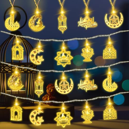 TOPJOWGA LED Muslim Ramadan Lichterkette, Eid Mubarak Stern Mond Lichterketten, 3M 20LED Eid Ramadan Laternen Lichterkette, Batteriebetrieben Islam Festival Lichter Ramadan Dekoration von TOPJOWGA