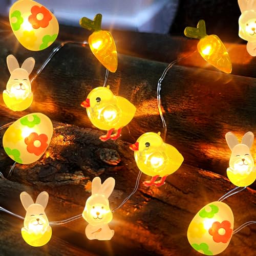 TOPJOWGA Ostern Lichterkette, 2M 20LED 3D Micro Ostern Lichterkette, Ostern Nachtlicht Dekorative Lichter, Osterhasen Lichterketten, Ostereier Hasen Karotten Osterdeko für Ostern Party Dekoration von TOPJOWGA