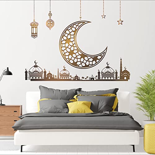 TOPJOWGA Ramadan Aufkleber Wanddekoration, Aufkleber Dekoration für Wand Ramadan, Wandtattoo Mond und Sterne, Selbstklebend Wandaufkleber, Wanddeko Wandsticker für Zuhause Schlafzimmer (D) von TOPJOWGA