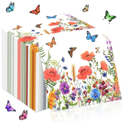 TOPJOWGA Serviette Papierserviette, 100 Stücke Servietten Blumen, Servietten Frühling Schmetterlinge, Servietten Blumenwiese, Blumenkranz Servietten Tischdekoration für Party Dekoration, 33x33cm TOPJOWGA Serviette Papierserviette, 100 Stücke Servietten Blumen, Servietten Frühling Schmetterlinge, Servietten Blumenwiese, Blumenkranz Servietten Tischdekoration für Party Dekoration, 33x33cm von TOPJOWGA