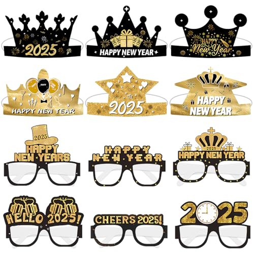 TOPJOWGA Silvester Brille 2025, 12 Stück Partybrille Haarreifen, Happy New Year Brillen, Frohes Neues Jahr, Neujahrsdeko Lustige Party Favors TOPJOWGA Silvester Brille 2025, 12 Stück Partybrille Haarreifen, Happy New Year Brillen, Frohes Neues Jahr, Neujahrsdeko Lustige Party Favors von TOPJOWGA