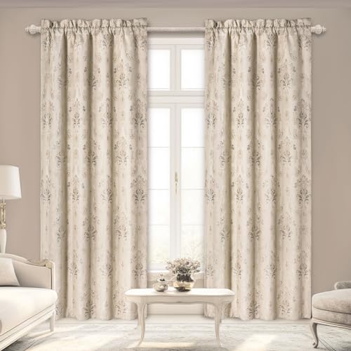 TOPLUXE Blickdichte Vorhänge, Damastvorhänge Thermovorhang Hitzeschutz Verdunklungsvorhänge für Fenster 132x213cm, 2er Set Gardinen mit Raffhalter (Beige) von TOPLUXE