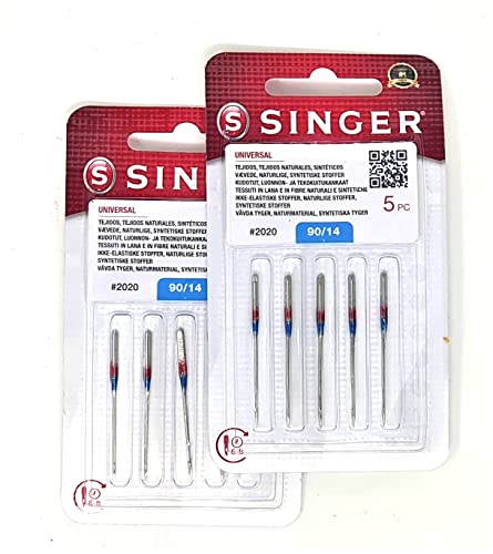 Singer Set mit 2 Packungen Nähnadeln 804R 2020 90/14 für Webware, für Nähmaschinen 130/705 H von Singer