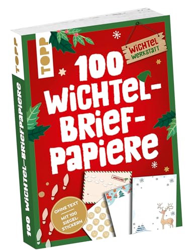 TOPP Wichtelbriefpapiere: 100 Briefpapiere in 25 Designs mit integriertem Umschlag, 100 Siegelstickern und kurzer Anleitung von TOPP