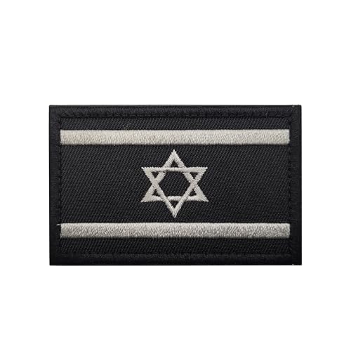 TOPPATCH Israelische Flagge, taktisches Militärarmband, bestickt, 5 x 7,6 cm, Moral, jüdischer Davidstern, zum Aufnähen, israelisches Nationalemblem, Landesflagge, Applikation (schwarz grau) von TOPPATCH