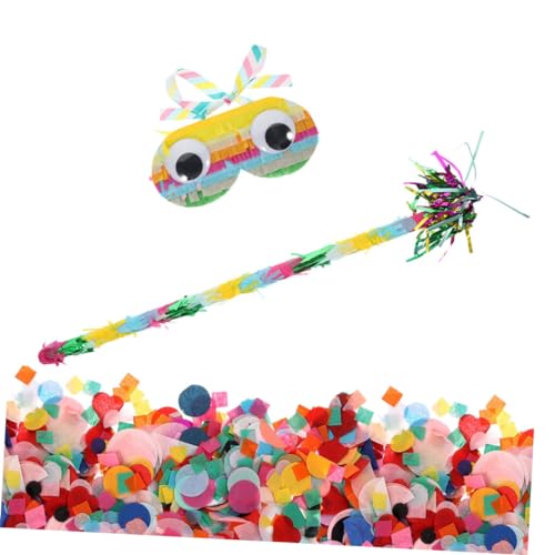 TOPPERFUN 1 Satz Pinata Set mit Augenmaske und Schläger aus Bunten Papier Pinata Zubehör für Geburtstagsfeiern Karneval und Halloween Partyspiele von TOPPERFUN