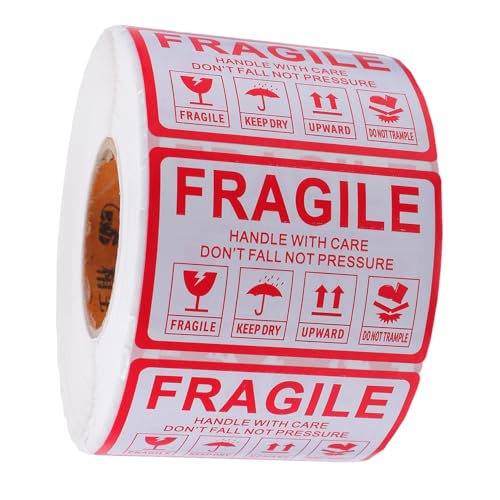 TOPPERFUN 1000 Stück Fragile Versandaufkleber Selbstklebende Etiketten für Empfindliche Pakete Einfache Anwendung Rotes Vorsicht Zerbrechlich Design für und Kleine Unternehmen von TOPPERFUN