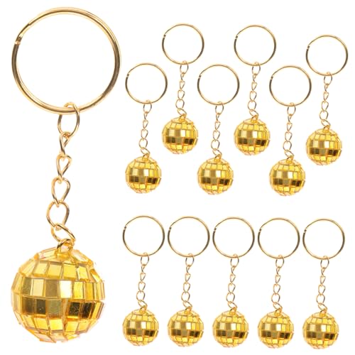 TOPPERFUN 12 Stück Teiliges Disco Ball Schlüsselanhänger Set Retro Mini Discokugeln für Hochzeiten Neujahr und Autodekoration Jahre Glänzende Goldene Schlüsselanhänger mit Spiegeloberfläche von TOPPERFUN
