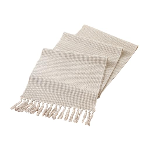TOPPERFUN 1Stück Beige Baumwoll Tischdecke mit Quasten Handgewebt für Rustikale Tischdekoration für Zuhause Hotel und Partys Langlebig und Leicht zu Reinigen von TOPPERFUN