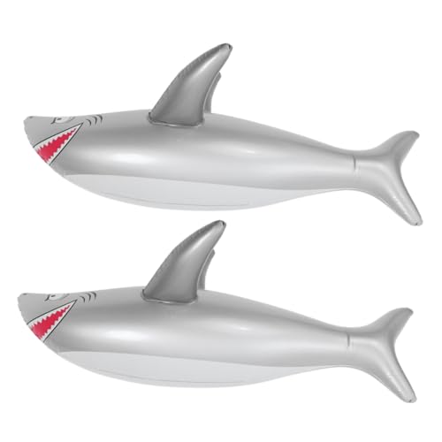 TOPPERFUN 2 Stück aufblasbarer Hai Dekorationen Party schwimmt Luft outdoor interaktives großes aufblasbares Hai-Poolspielzeug Aufblasbare Hai-Dekoration PVC Grey von TOPPERFUN