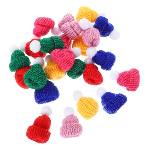 TOPPERFUN 24Stücke Mini Weihnachtsmützen Mini Gestrickte Hüte Für Puppen Und Weihnachtsornamente DIY Handwerkszubehör Farben Mit Weißen Pompons Weihnachtsdeko Für Bastelprojekte von TOPPERFUN
