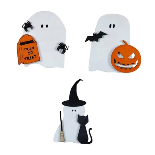 TOPPERFUN 3 Stück Teiliges Halloween Holz Geist Tischdeko Gruselige Handgefertigte Holzornamente mit Kürbis und Fledermausmotiven Dekorativ für Party Wohnzimmer und TOPPERFUN 3 Stück Teiliges Halloween Holz Geist Tischdeko Gruselige Handgefertigte Holzornamente mit Kürbis und Fledermausmotiven Dekorativ für Party Wohnzimmer und von TOPPERFUN