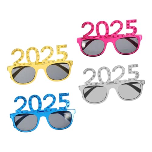 TOPPERFUN 4 Stück Bohrer-plattierende Quadratgläser Performance-requisiten Kostümzubehör Für Das Neue Jahr Neujahrsfeierbrille Partyzubehör Zahlenbrille Augendekoration Neujahrsbrille Stk von TOPPERFUN