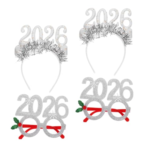 TOPPERFUN 4 Stücke Teiliges Silvester Haarreifen und Brillen Silber Glitzernde Festtags Accessoires für Weihnachts und Neujahrsfeiern Auffällige Partydekoration für Silvester und von TOPPERFUN