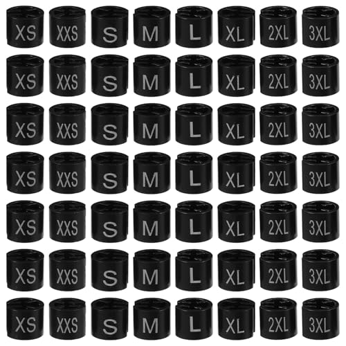 TOPPERFUN 400 Stück Kleiderbügel Größenclips, 8 Verschiedene Schwarze Kleidergrößenmarkierungen, Kleiderbügelmarkierungen, Kleiderbügel Größenclips – XXS, XS, S, L, XL, XXL, XXXL von TOPPERFUN