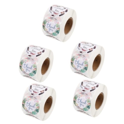 TOPPERFUN 5 Rollen Danke Aufkleber selbstklebende etiketten buch sticker Etikettenrolle present tags Danke Stempel wickeln Etiketten zum Verschließen von Beuteln dekorativer Aufkleber von TOPPERFUN