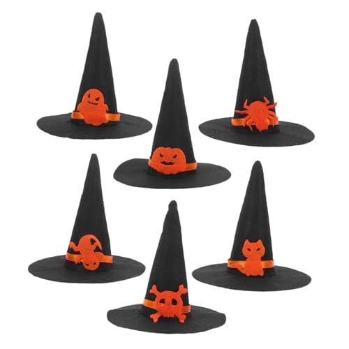 TOPPERFUN 6 Stück Kleine Filz-hexenhüte Halloween Verschiedene Designs Schädel Spinne Katze Fee Kürbis Fledermaus Wiederverwendbar für Diy-dekoration Puppen Haar-accessoires Party Karneval von TOPPERFUN