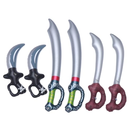 TOPPERFUN 6 Stück Teiliges Aufblasbares Piratenschwert für Sicher und Kreativ Verschiedene Groß Mittel Klein für Piraten Mottopartys Halloween Cosplay und Outdoor Spielspaß von TOPPERFUN