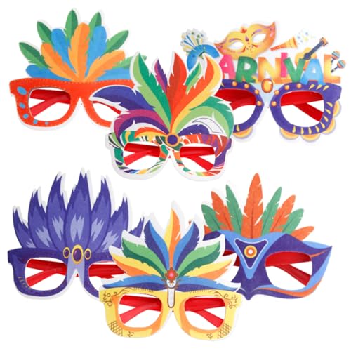 TOPPERFUN 6 Stück Teiliges Bunte Federbrillen Karneval Masquerade Eyeglasses mit Filz und Kunststoffrahmen Leichte Partybrillen für Fasching Kostümfeste und Bühnenauftritte von TOPPERFUN