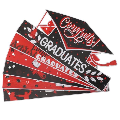 TOPPERFUN 6 Stück Teiliges Verstellbare Papier Abschlusskappen in Schwarz Rot Leichte Originelle Partyhüte für Abschlussfeier Kreative Foto Requisiten für Studenten und Gruppenfotos von TOPPERFUN