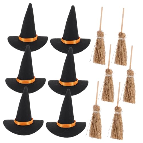TOPPERFUN 6Er Set Hut Halloween Dekorationen Outdoor Halloween Party Winzige Hexenhüte Miniatur Mini Hexenbesen Kleinkinder Indoor Mini Hexenhut Basteln Erwachsene DIY Holz von TOPPERFUN