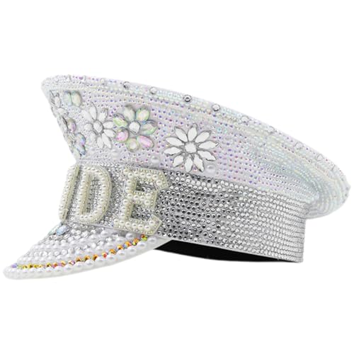 TOPPERFUN Brauthut mit Strass für Damen Eleganter und Verstellbarer Kapitänshut für Hochzeiten Junggesellinnenabschiede und Festliche Anlässe Leicht und Bequem Perfektes Brautzubehör von TOPPERFUN