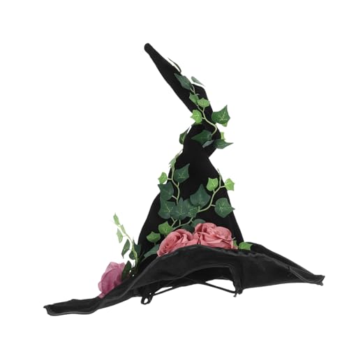 TOPPERFUN Hexenhut für Damen Halloween Gothic Blumenranken Design Komfortabel Verstellbar für Kostümpartys Bühne Cosplay Zubehör von TOPPERFUN