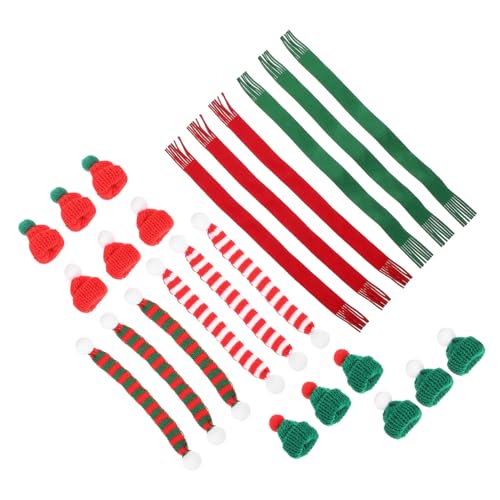 TOPPERFUN Mini Weihnachtsmütze und Schal Gestrickte Mini Weihnachtsmützen und Schals für Basteln Puppendeko Flaschendeko und Weihnachtsdeko Vielseitig als Schneemann Tischdekoration Geeignet von TOPPERFUN